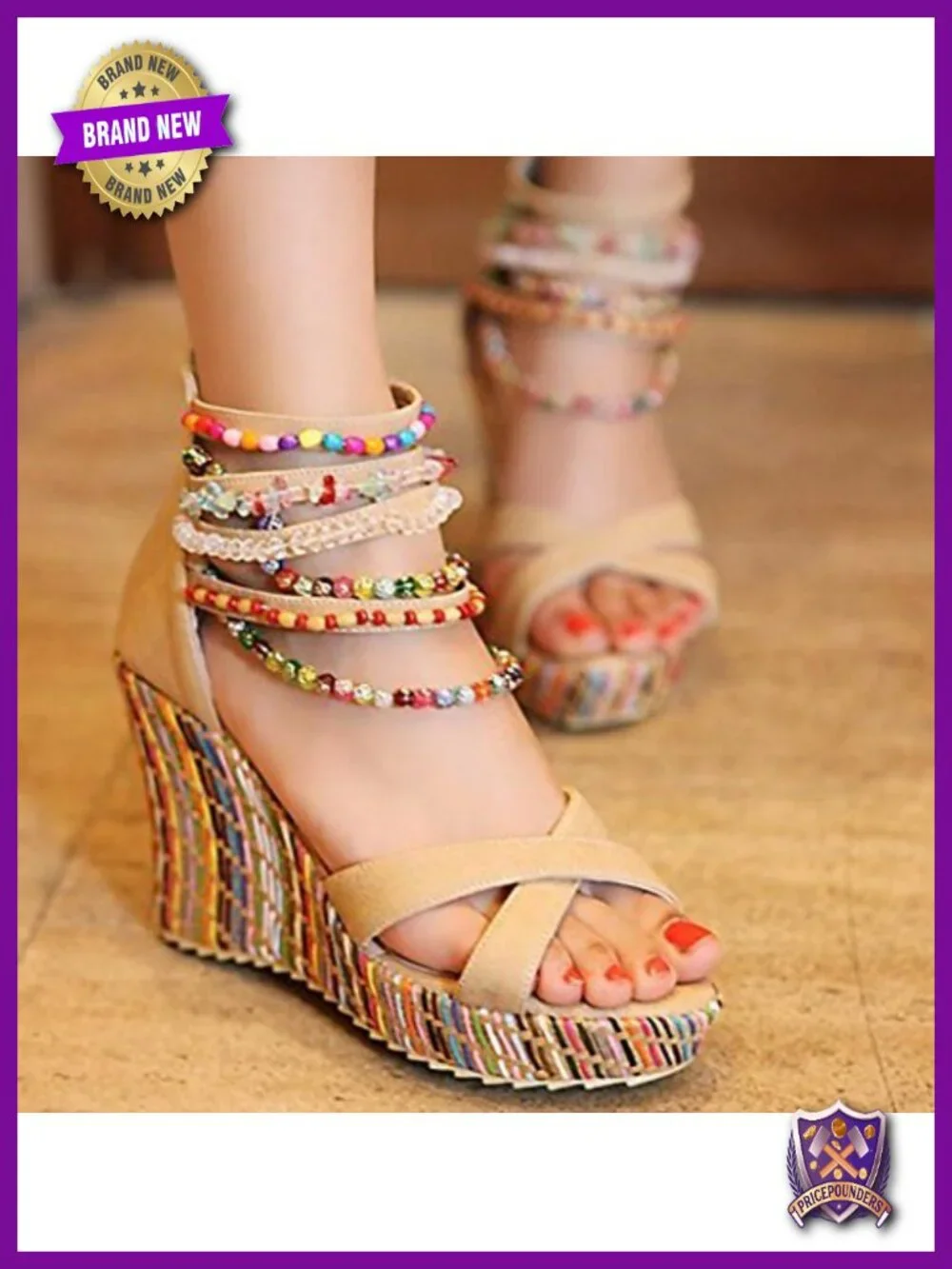Wedge Sandals With Pearls Across The Top Platform High Heels